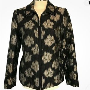 Doncaster Collection Blazer Jacket Size 2 Black Gold Pattern Zip Up